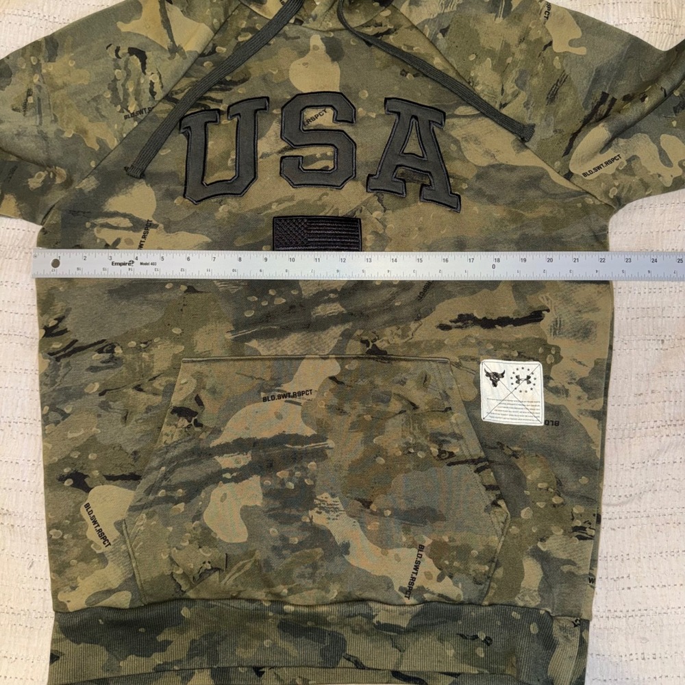 Under Armour Project Rock Mens USA Camo Hoodie Green ColdGear Medium J526-365 - Picture 5 of 8